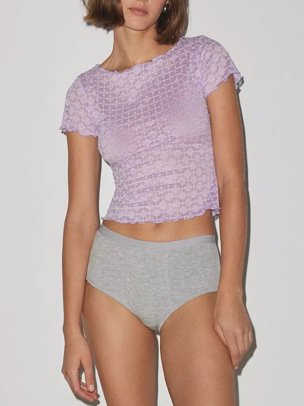 *RARE* - Out From Under - 'Libby' Sheer Lace Tee - Lilac - Small